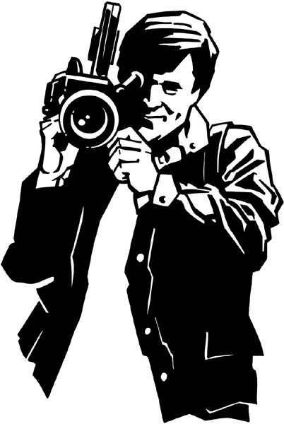 Man with camera vinyl decal. Customize on line. Photos and Films 073-0079